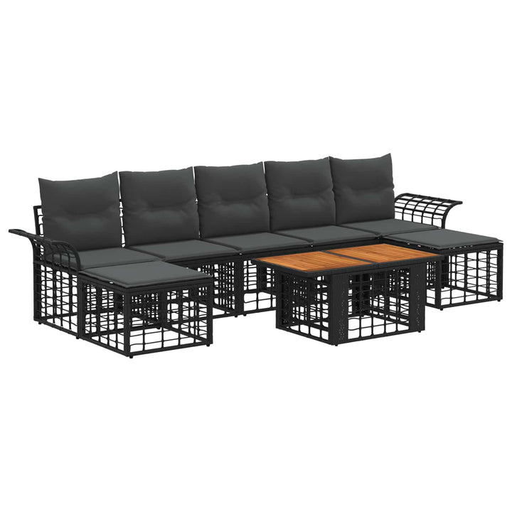 Havesofa Sæt 8 stk. Sort og Mørkegrå polyrattan