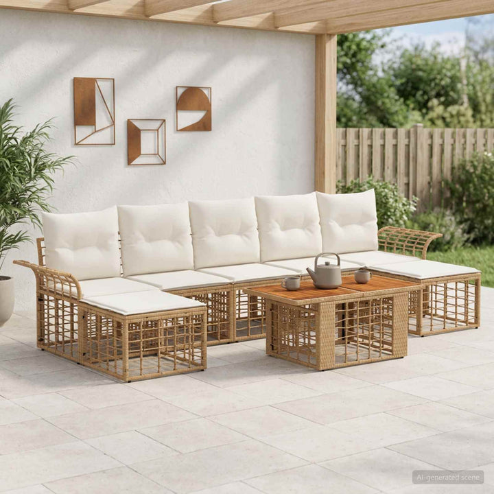 Havesofa Sæt 8 stk. Naturlig og Creme Hvid polyrattan