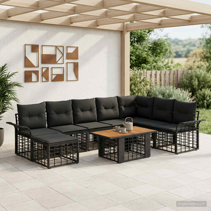 Havesofa Sæt 9 stk. Sort og Mørkegrå polyrattan