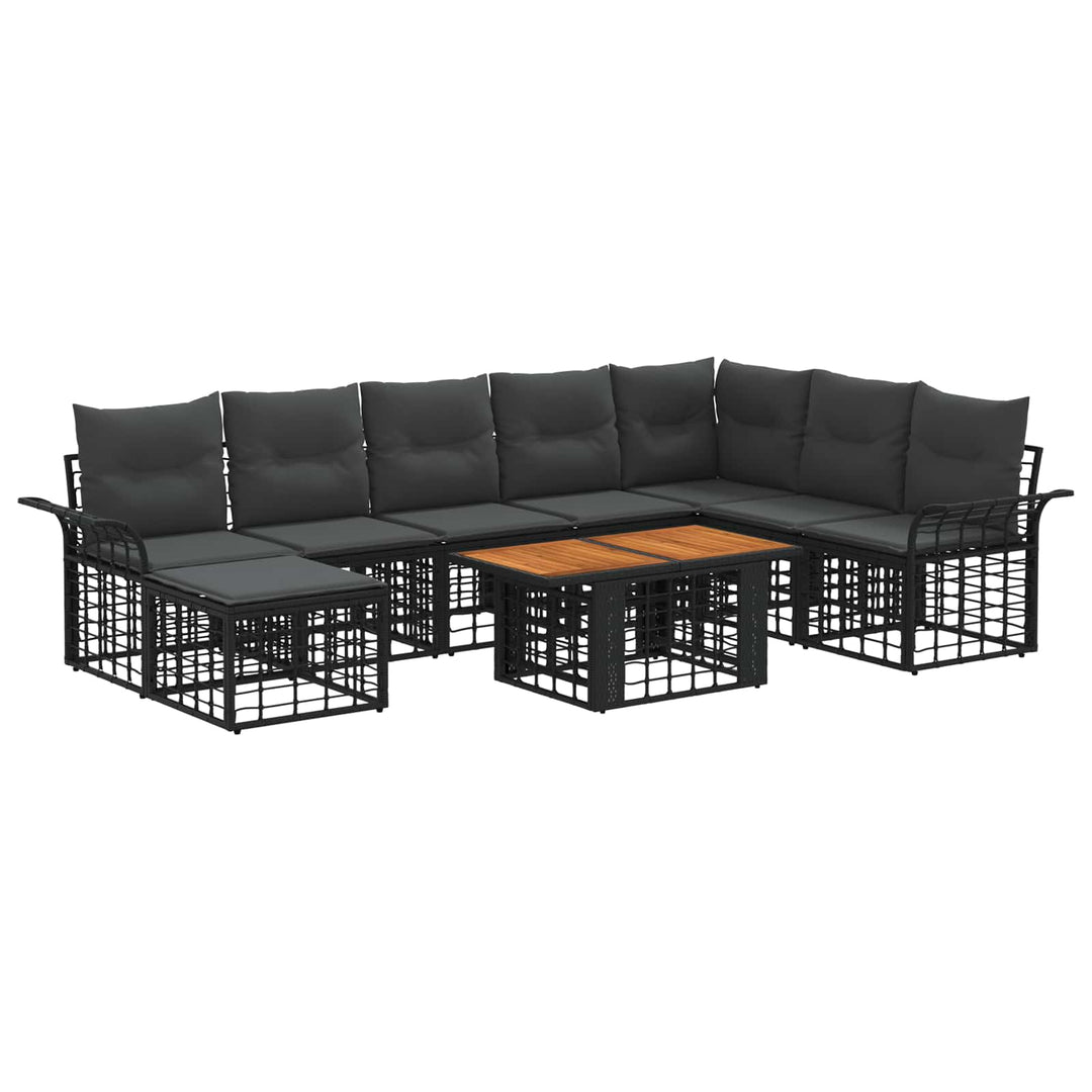 Havesofa Sæt 9 stk. Sort og Mørkegrå polyrattan