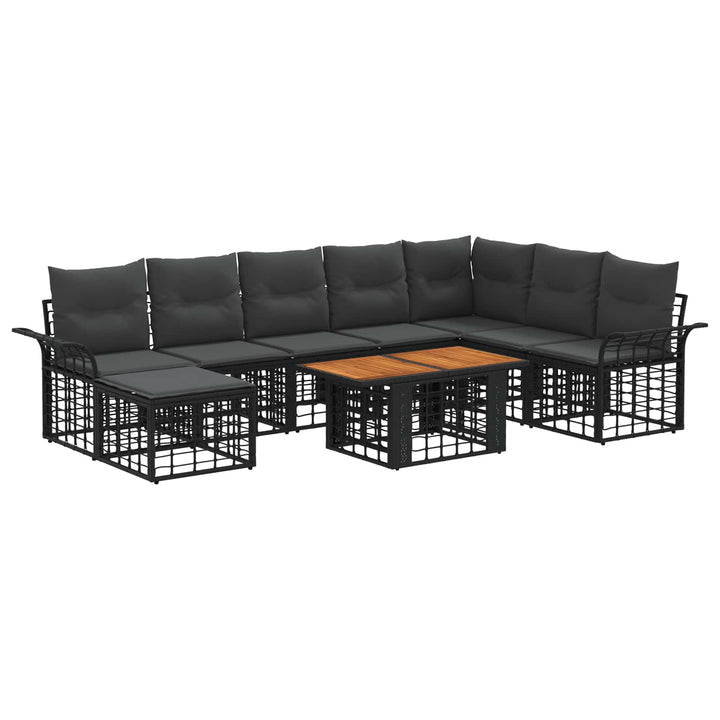 Havesofa Sæt 9 stk. Sort og Mørkegrå polyrattan