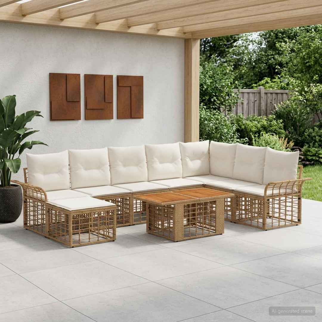 Havesofa Sæt 9 stk. Naturlig og Creme Hvid polyrattan