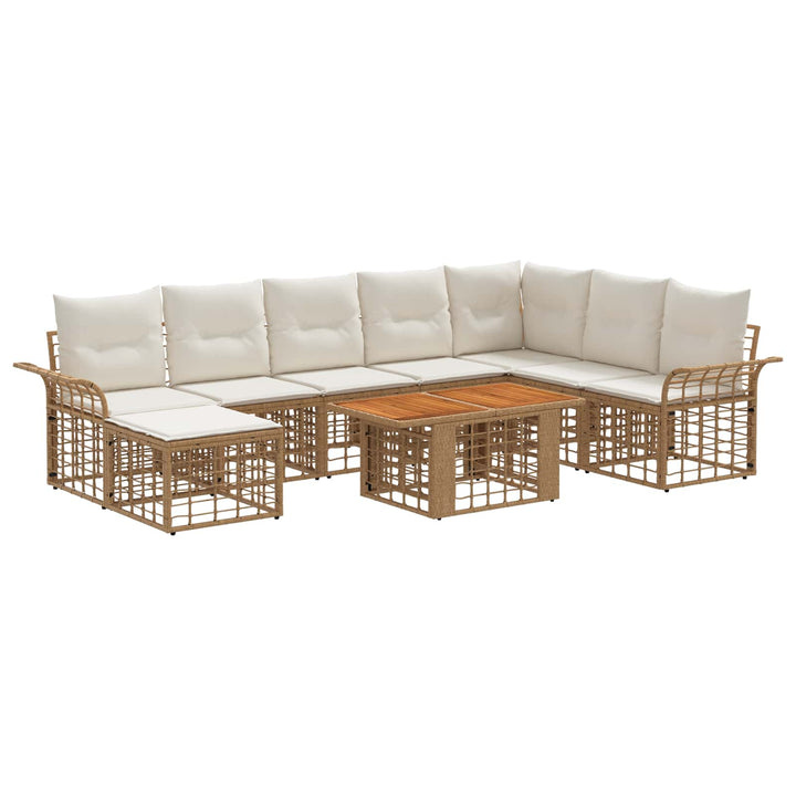 Havesofa Sæt 9 stk. Naturlig og Creme Hvid polyrattan