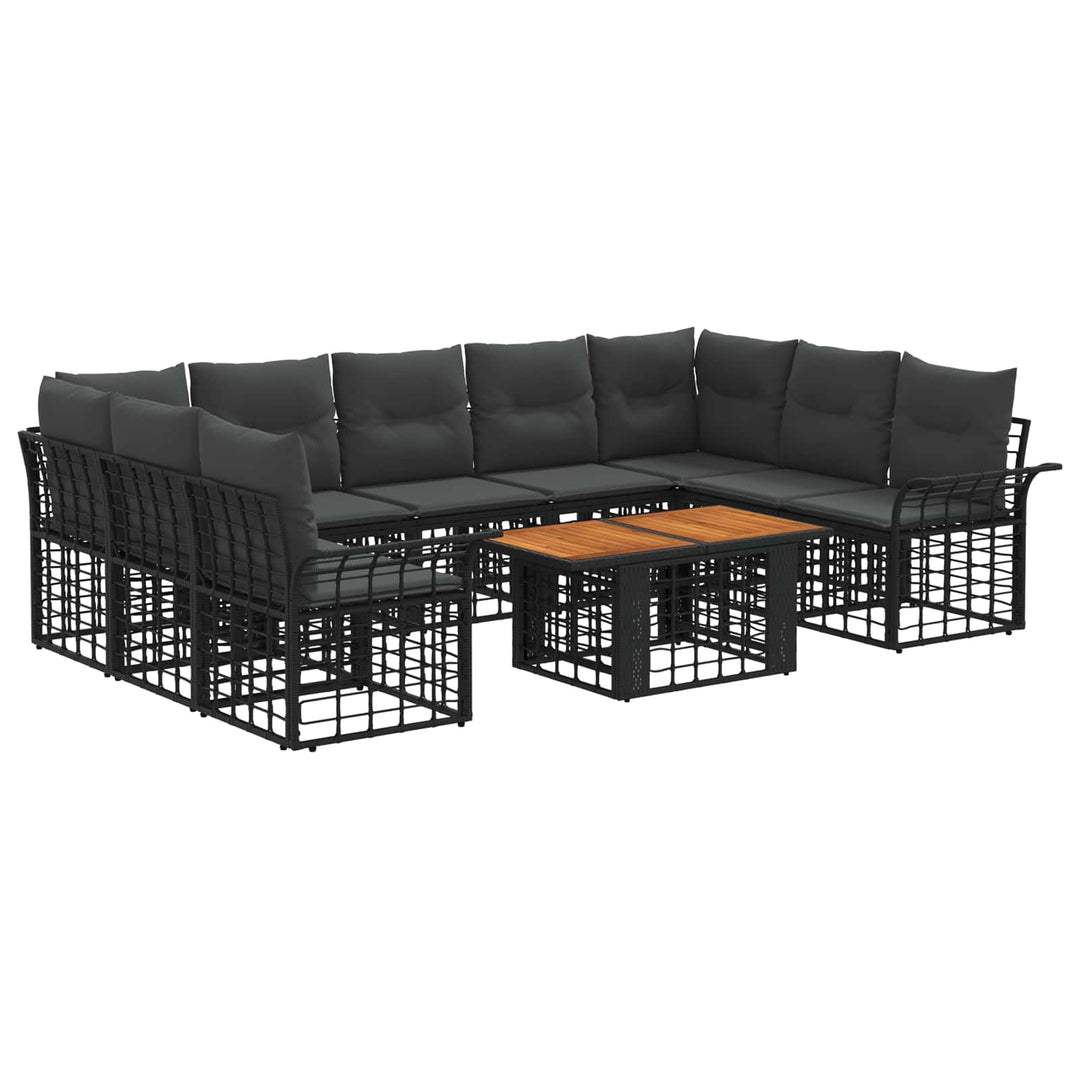 Havesofa Sæt 10 stk. Sort og Mørkegrå polyrattan