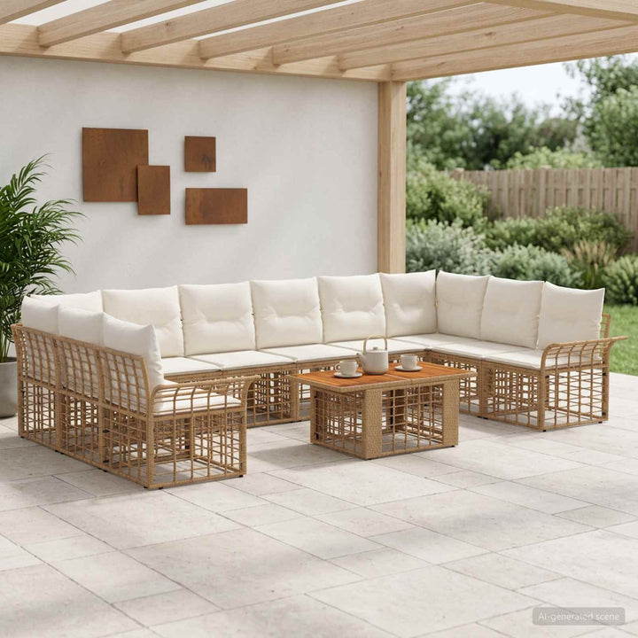 Havesofa Sæt 11 stk. Naturlig og Creme Hvid polyrattan