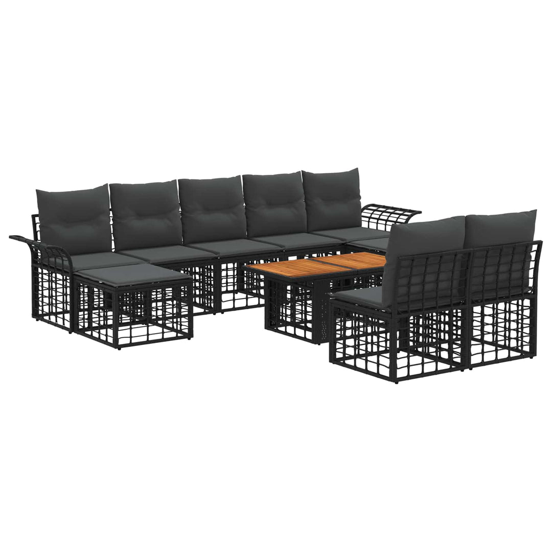 Havesofa Sæt 10 stk. Sort og Mørkegrå polyrattan