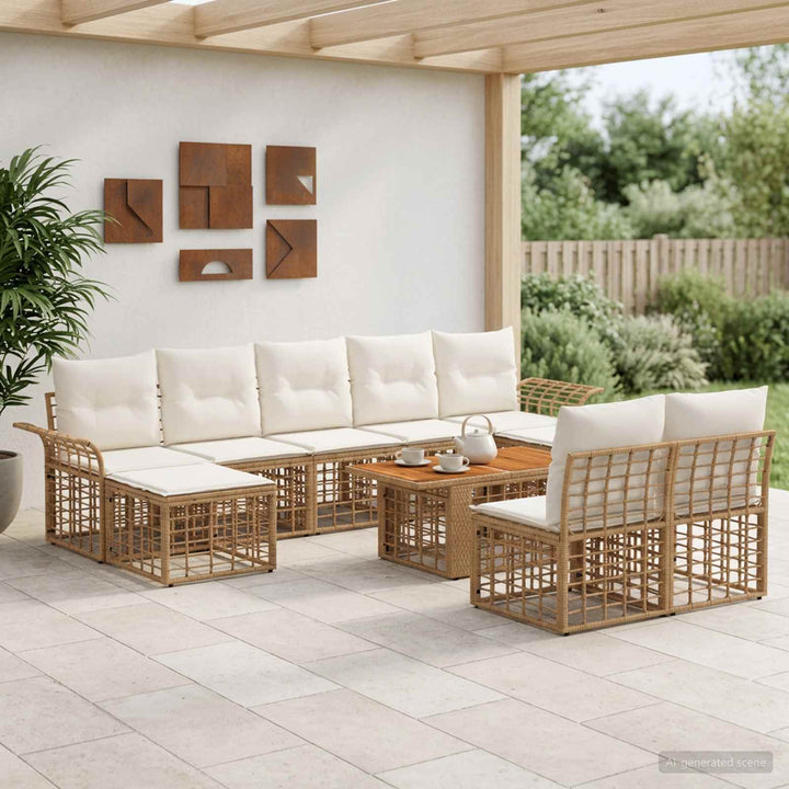 Havesofa Sæt 10 stk. Naturlig og Creme Hvid polyrattan