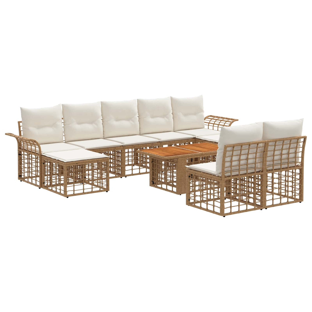 Havesofa Sæt 10 stk. Naturlig og Creme Hvid polyrattan