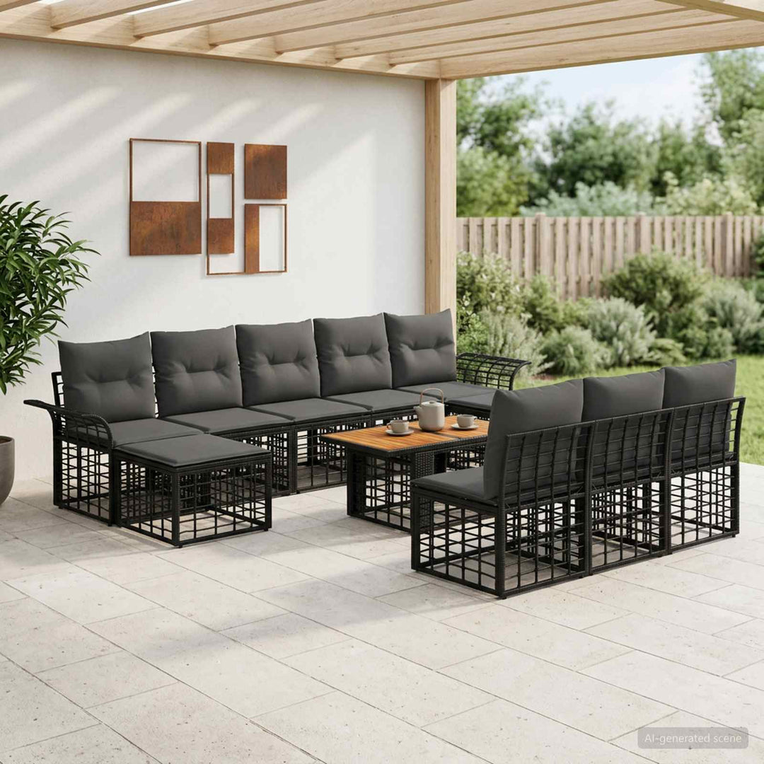 Havesofa Sæt 11 stk. Sort og Mørkegrå polyrattan