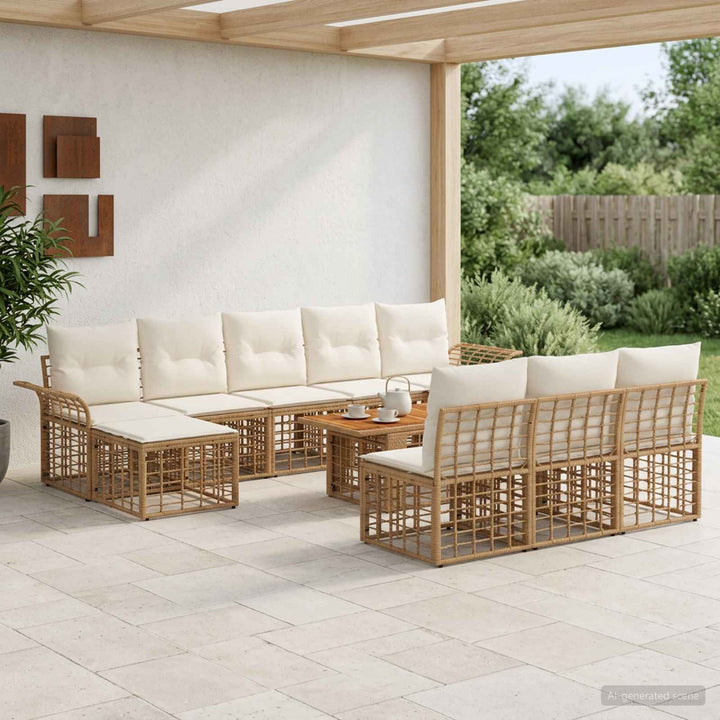 Havesofa Sæt 11 stk. Naturlig og Creme Hvid polyrattan