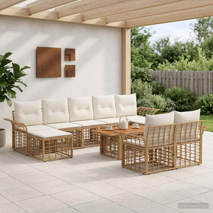 Havesofa Sæt 10 stk. Naturlig og Creme Hvid polyrattan