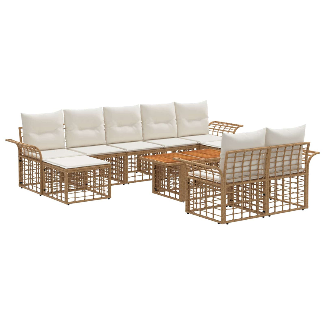 Havesofa Sæt 10 stk. Naturlig og Creme Hvid polyrattan