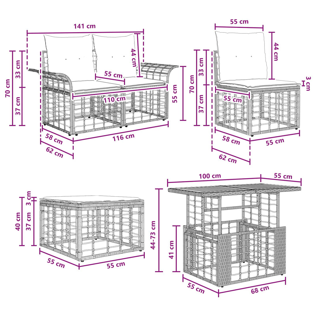 Havesofa Sæt 10 stk. Naturlig og Creme Hvid polyrattan