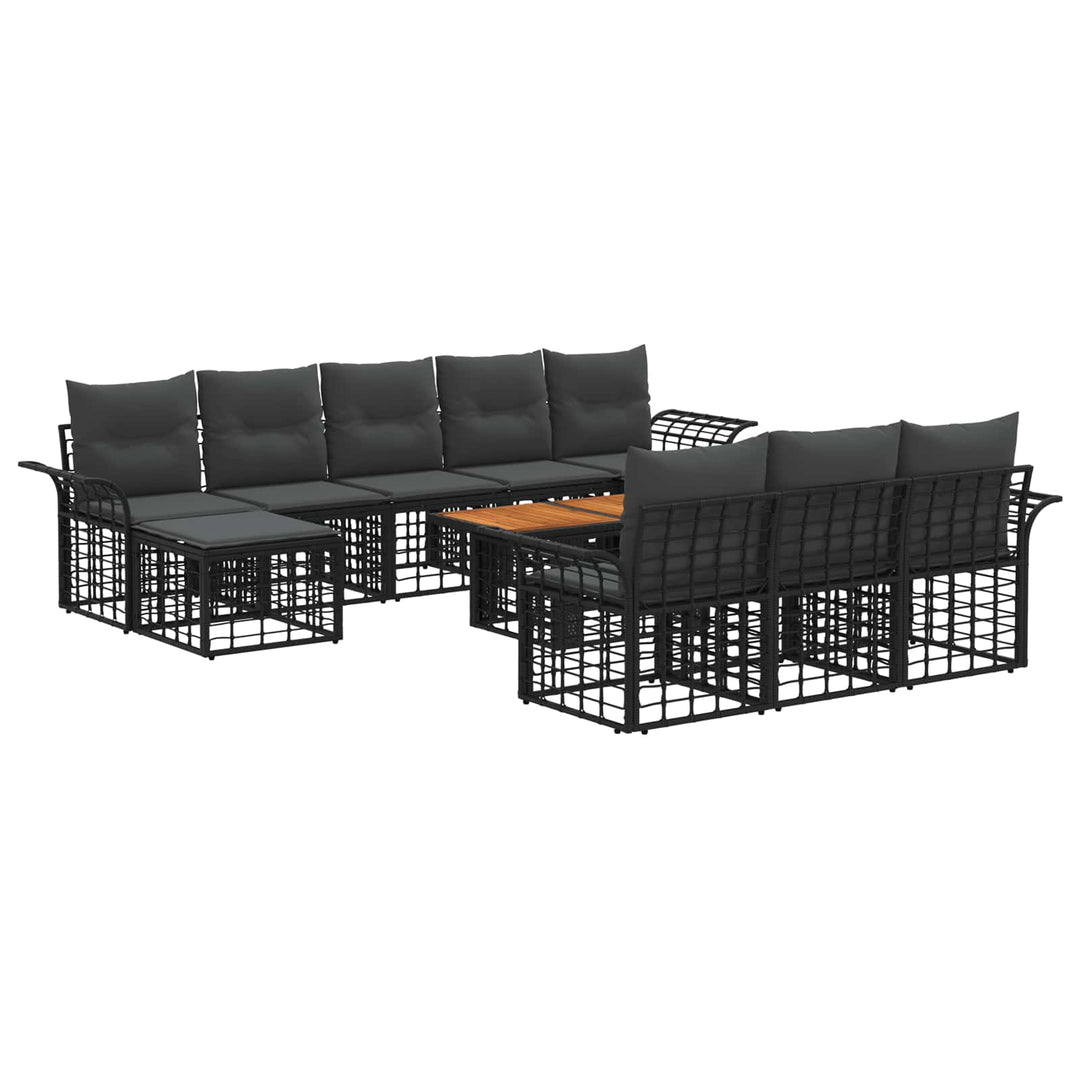 Havesofa Sæt 11 stk. Sort og Mørkegrå polyrattan