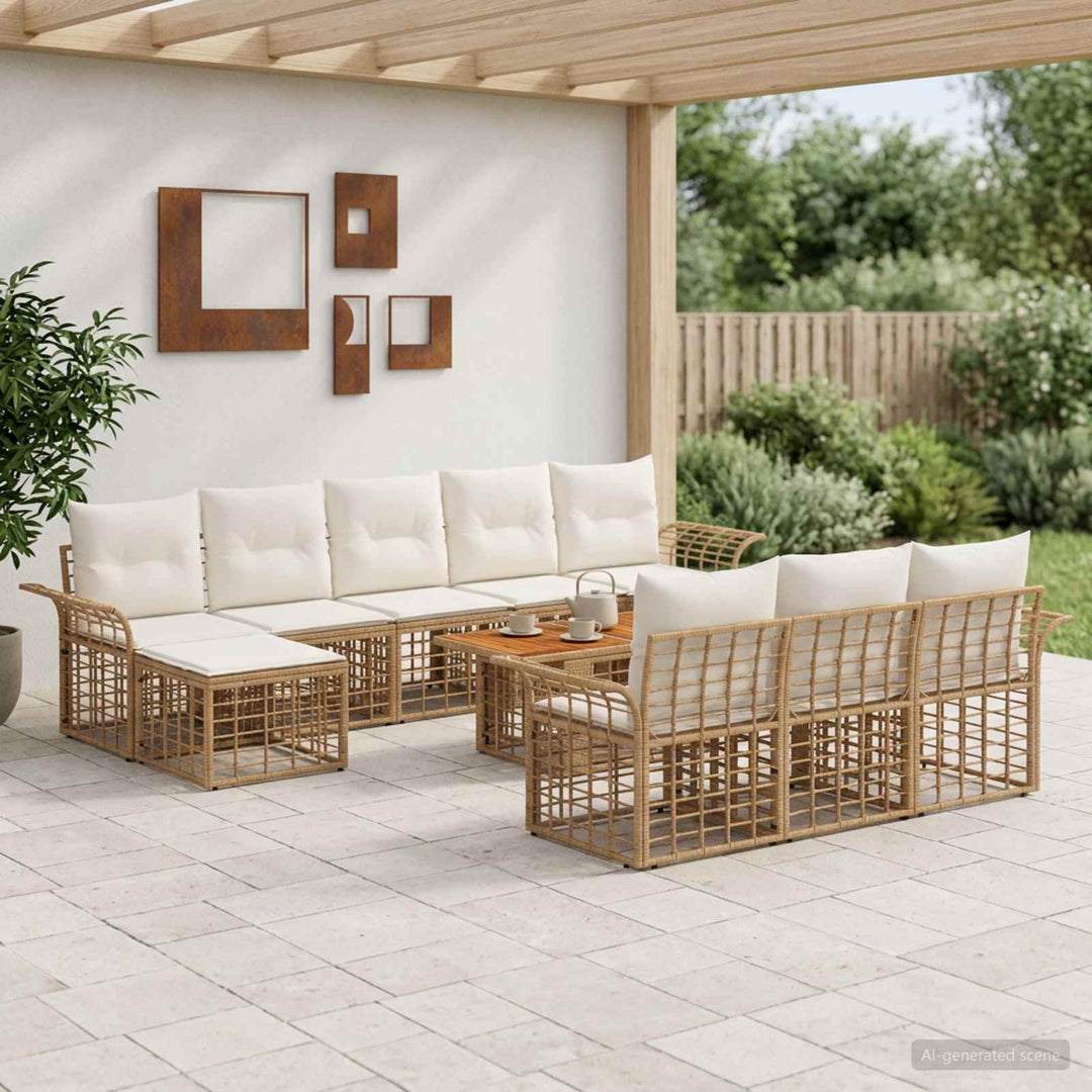 Havesofa Sæt 11 stk. Naturlig og Creme Hvid polyrattan