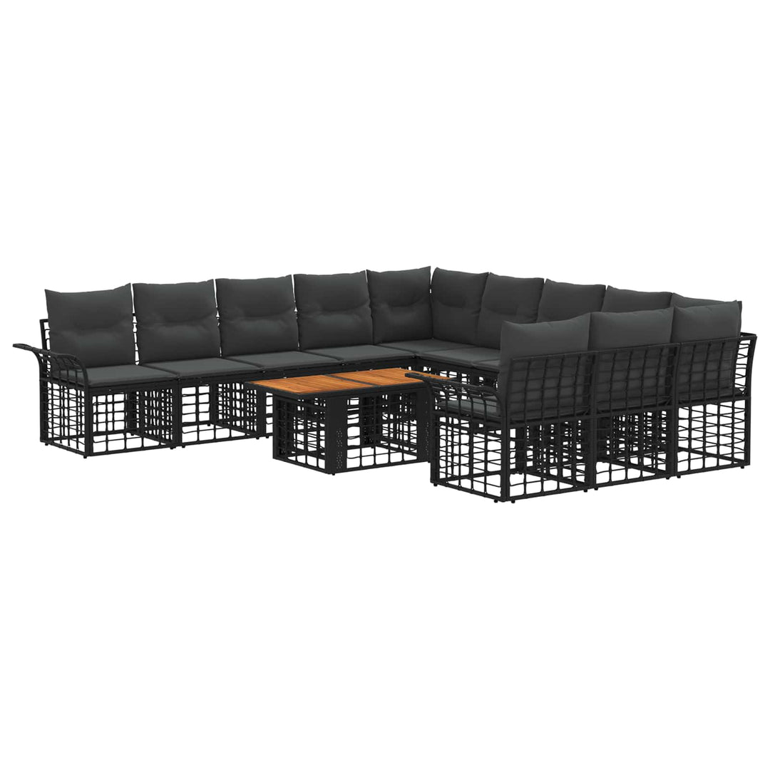 Havesofa Sæt 12 stk. Sort og Mørkegrå polyrattan