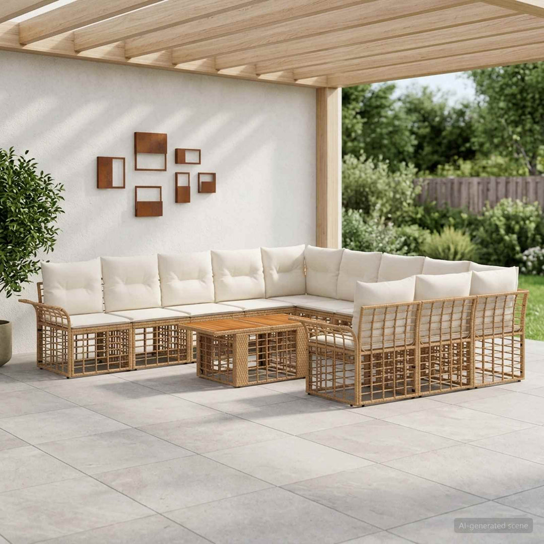 Havesofa Sæt 12 stk. Naturlig og Creme Hvid polyrattan