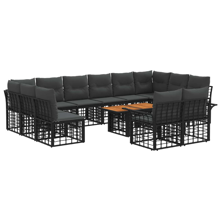 Havesofa Sæt 13 stk. Sort og Mørkegrå polyrattan