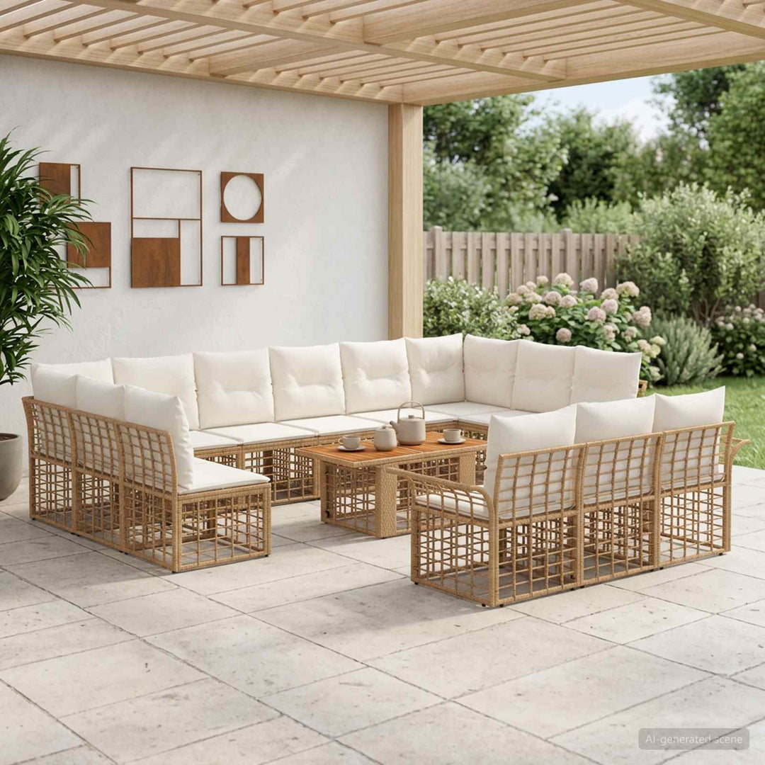 Havesofa Sæt 14 stk. Naturlig og Creme Hvid polyrattan