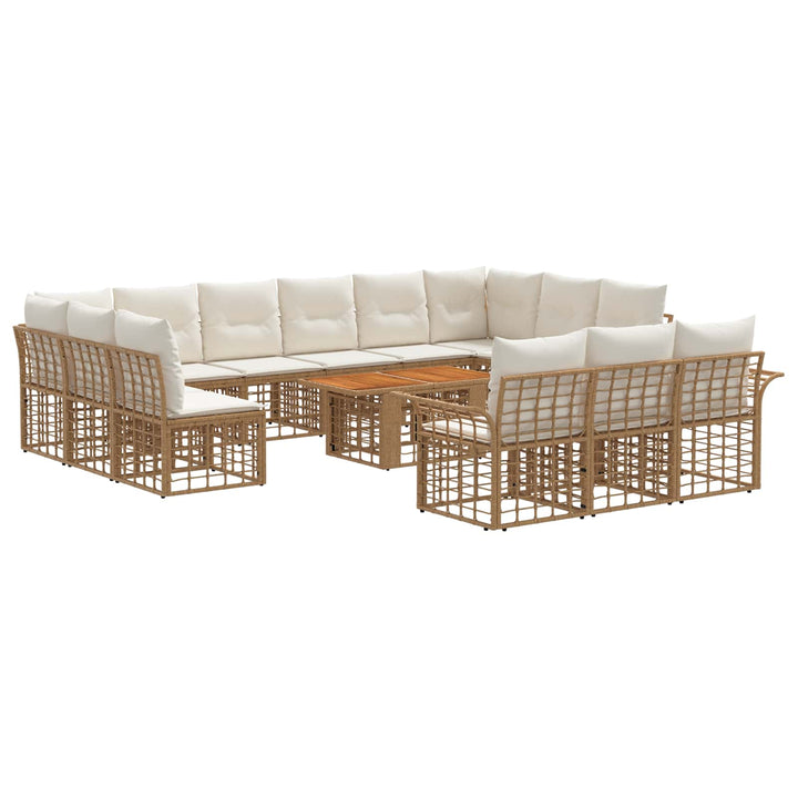Havesofa Sæt 14 stk. Naturlig og Creme Hvid polyrattan