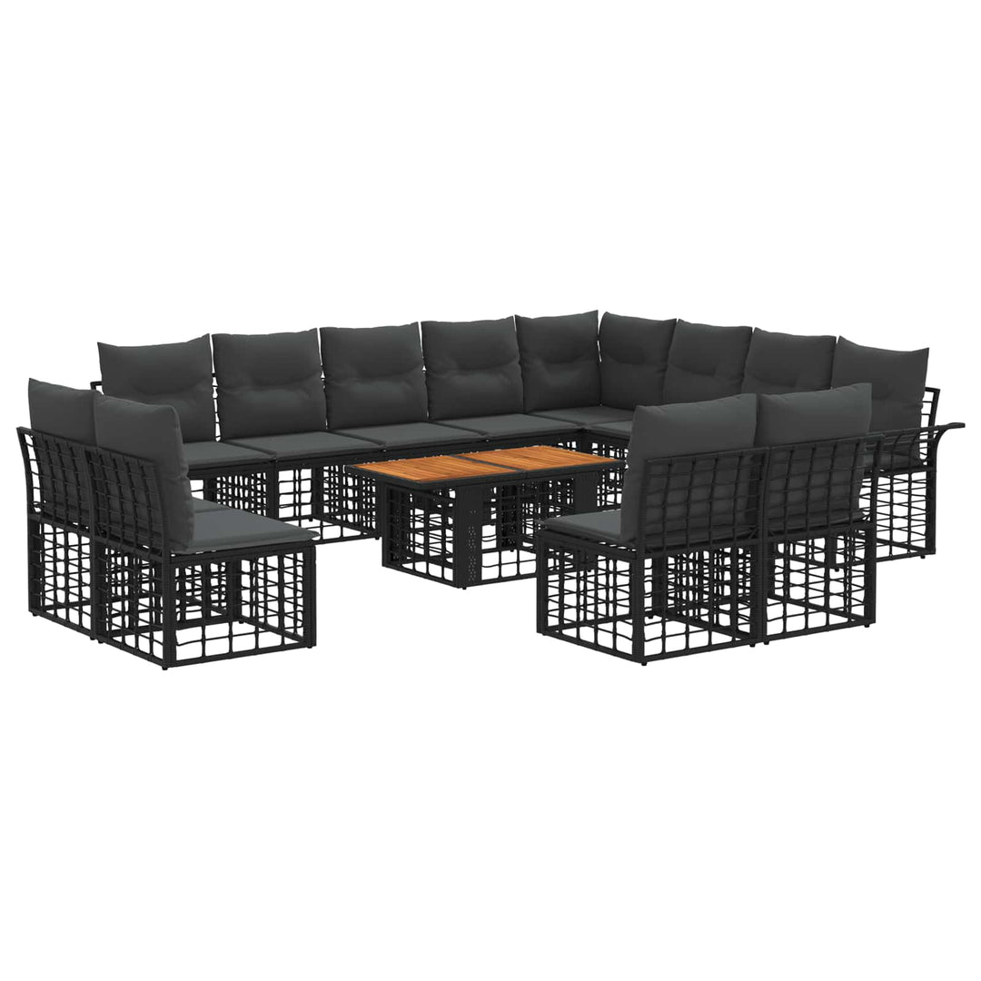 Havesofa Sæt 13 stk. Sort og Mørkegrå polyrattan