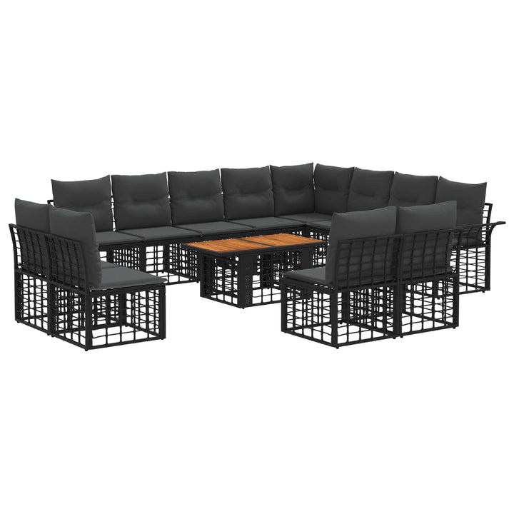 Havesofa Sæt 13 stk. Sort og Mørkegrå polyrattan