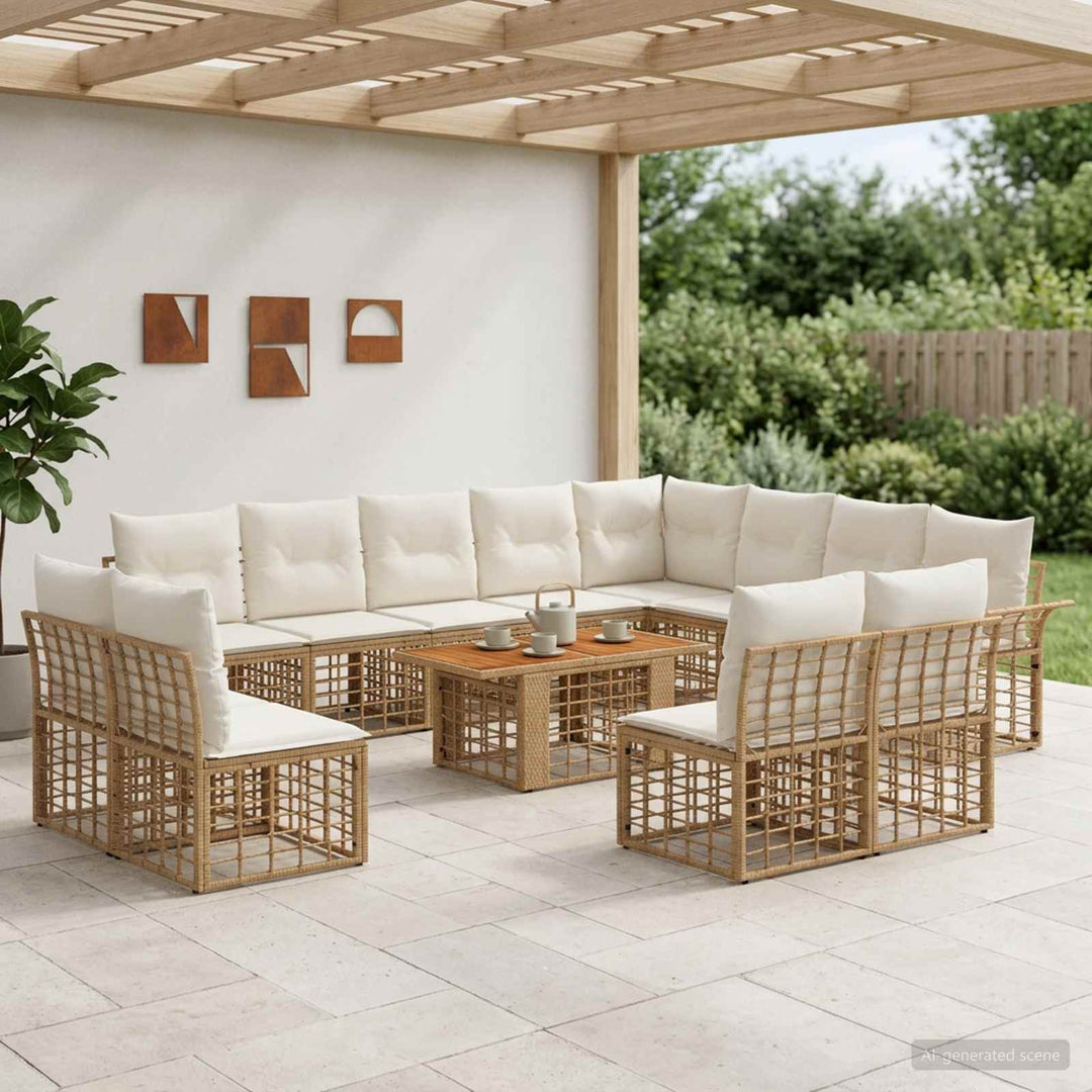 Havesofa Sæt 13 stk. Naturlig og Creme Hvid polyrattan