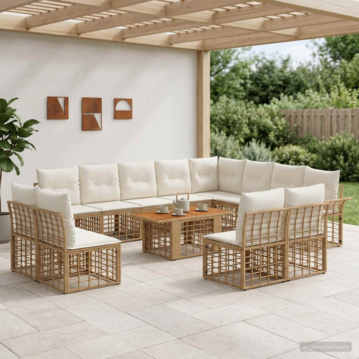 Havesofa Sæt 13 stk. Naturlig og Creme Hvid polyrattan