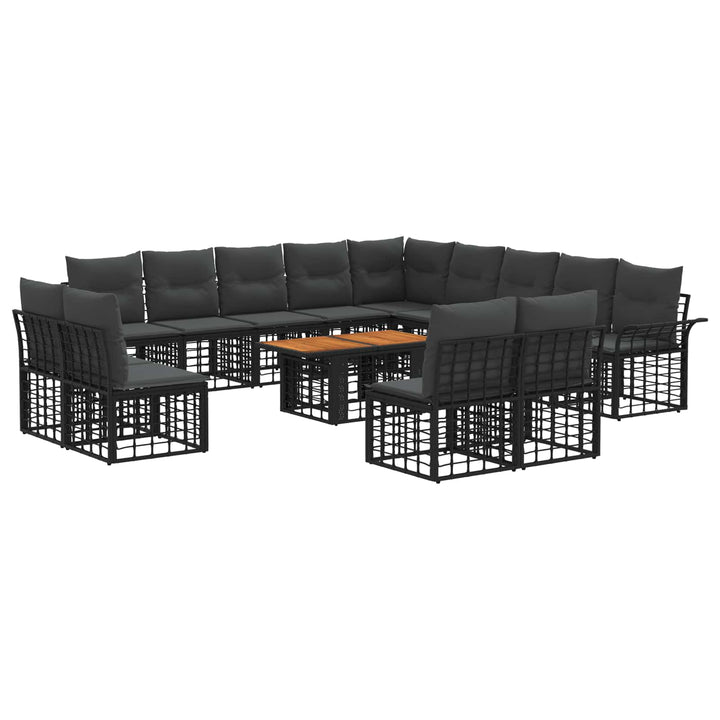 Havesofa Sæt 14 stk. Sort og Mørkegrå polyrattan
