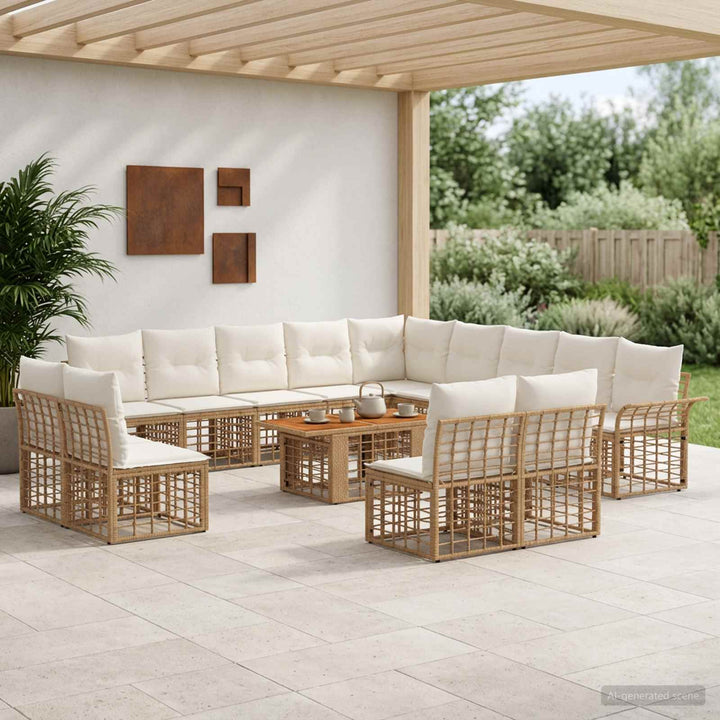 Havesofa Sæt 14 stk. Naturlig og Creme Hvid polyrattan