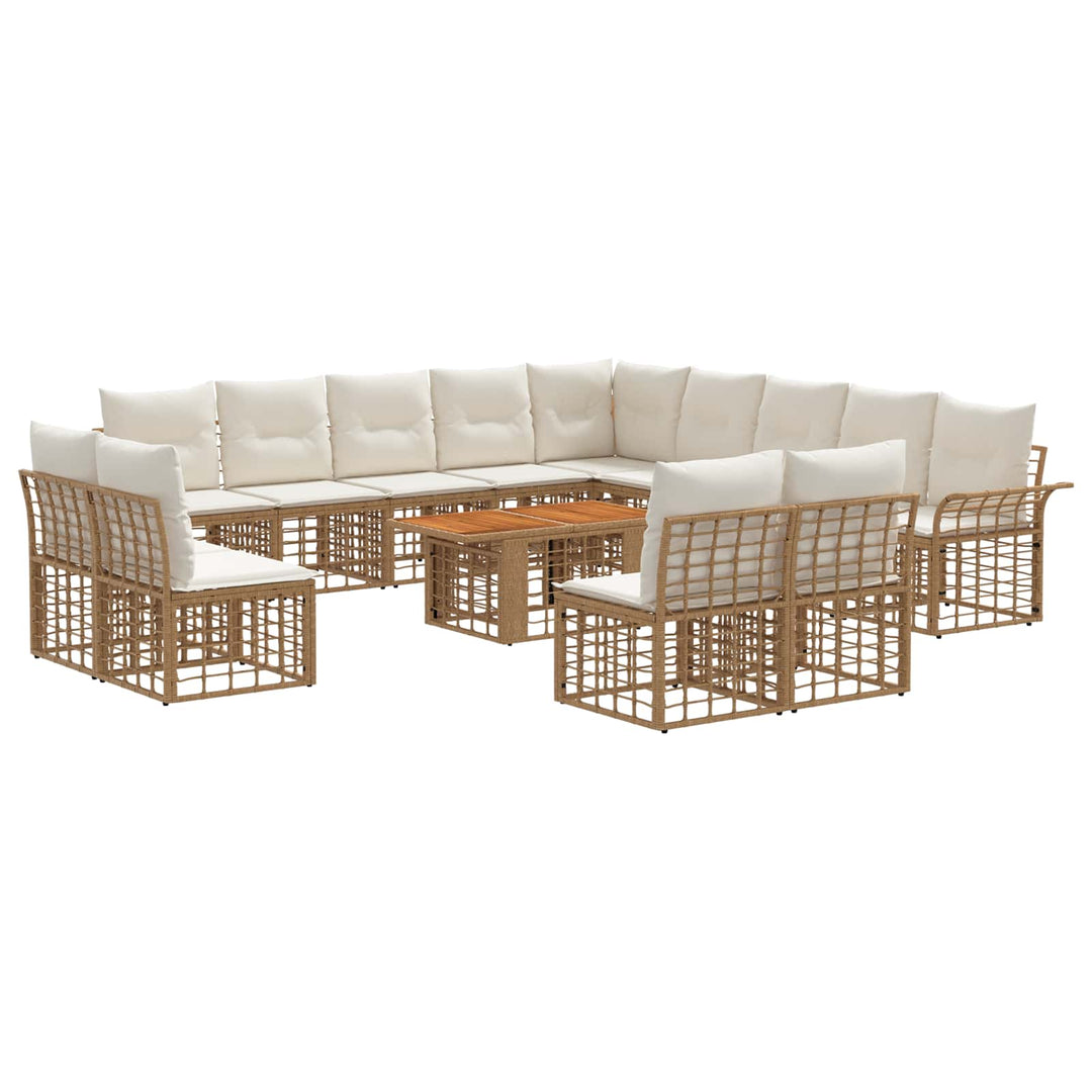 Havesofa Sæt 14 stk. Naturlig og Creme Hvid polyrattan