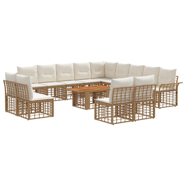 Havesofa Sæt 14 stk. Naturlig og Creme Hvid polyrattan