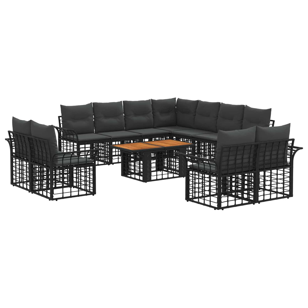 Havesofa Sæt 12 stk. Sort og Mørkegrå polyrattan