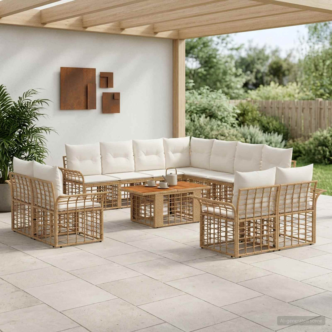 Havesofa Sæt 12 stk. Naturlig og Creme Hvid polyrattan