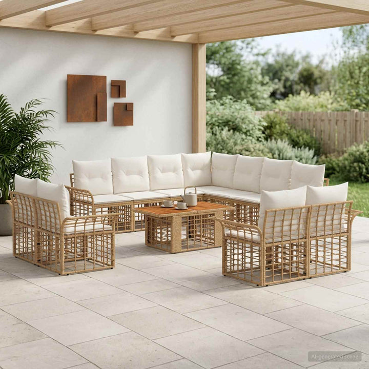 Havesofa Sæt 12 stk. Naturlig og Creme Hvid polyrattan