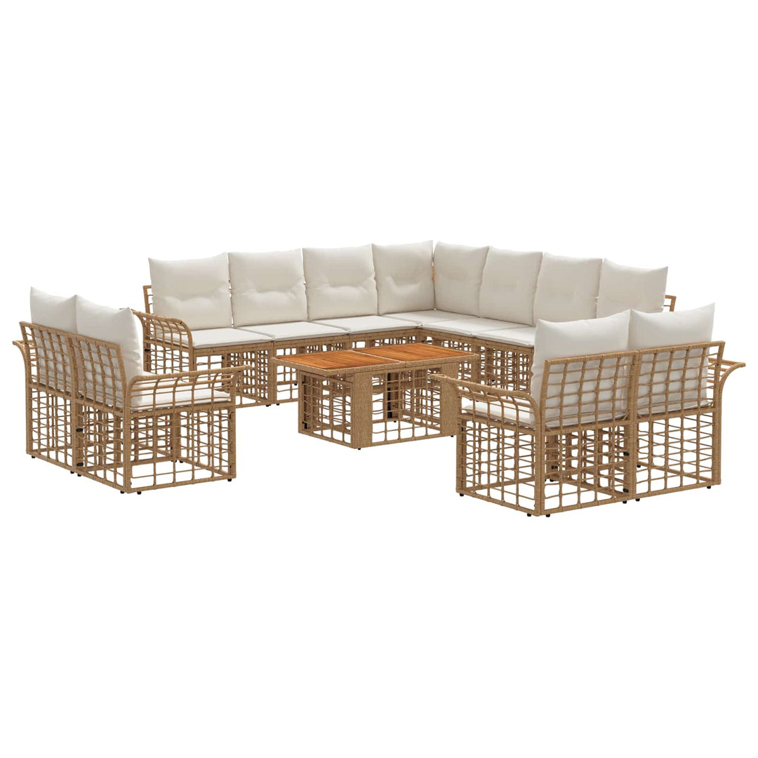 Havesofa Sæt 12 stk. Naturlig og Creme Hvid polyrattan