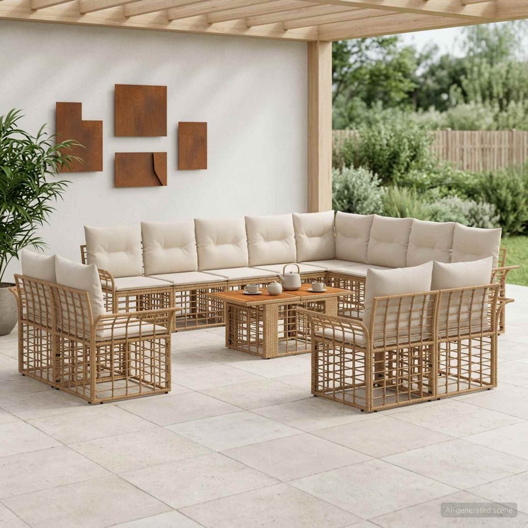 Havesofa Sæt 13 stk. Naturlig og Creme Hvid polyrattan