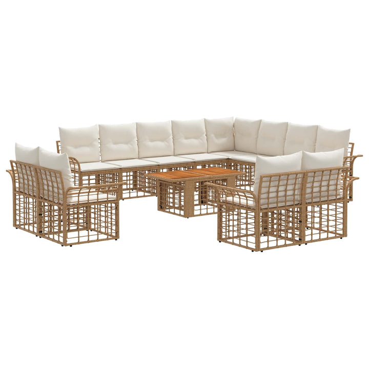 Havesofa Sæt 13 stk. Naturlig og Creme Hvid polyrattan