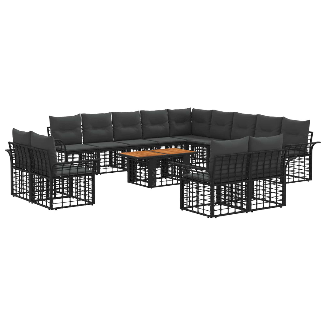 Havesofa Sæt 14 stk. Sort og Mørkegrå polyrattan