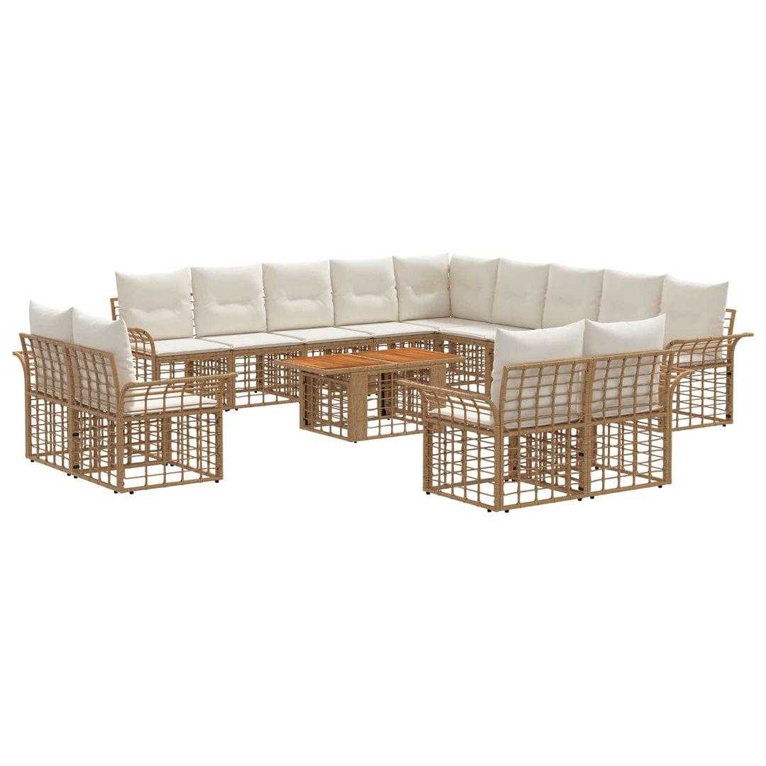 Havesofa Sæt 14 stk. Naturlig og Creme Hvid polyrattan