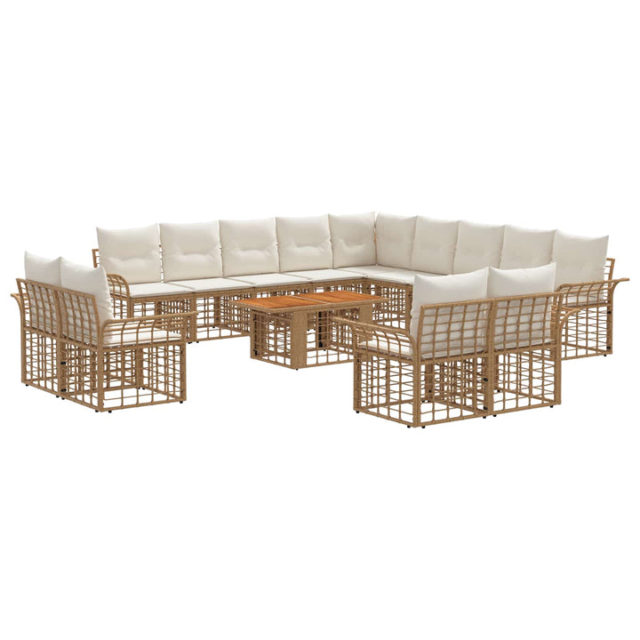 Havesofa Sæt 14 stk. Naturlig og Creme Hvid polyrattan