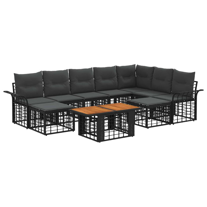 Havesofa Sæt 10 stk. Sort og Mørkegrå polyrattan