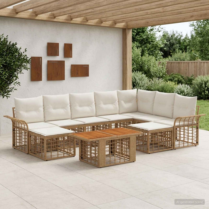 Havesofa Sæt 10 stk. Naturlig og Creme Hvid polyrattan