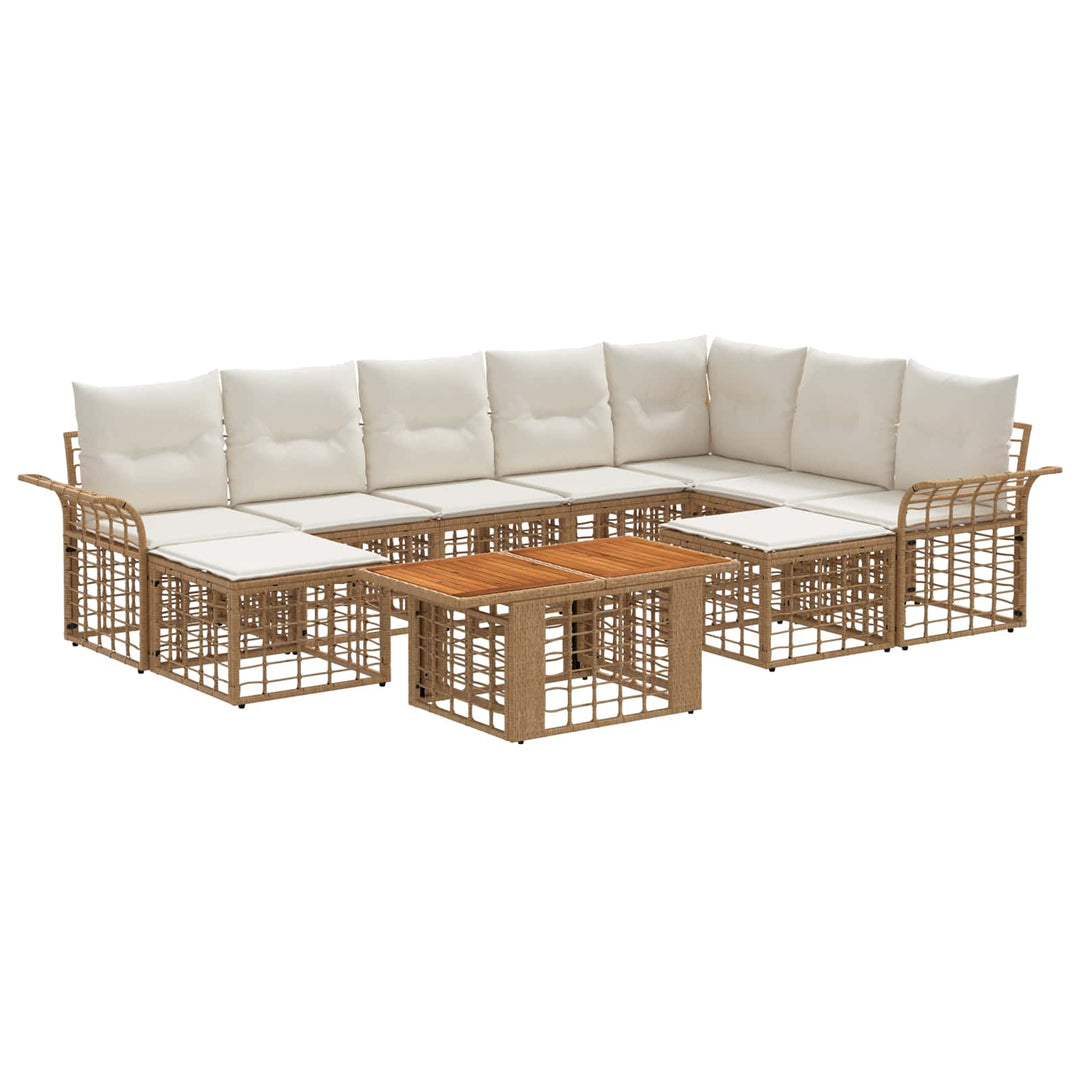 Havesofa Sæt 10 stk. Naturlig og Creme Hvid polyrattan