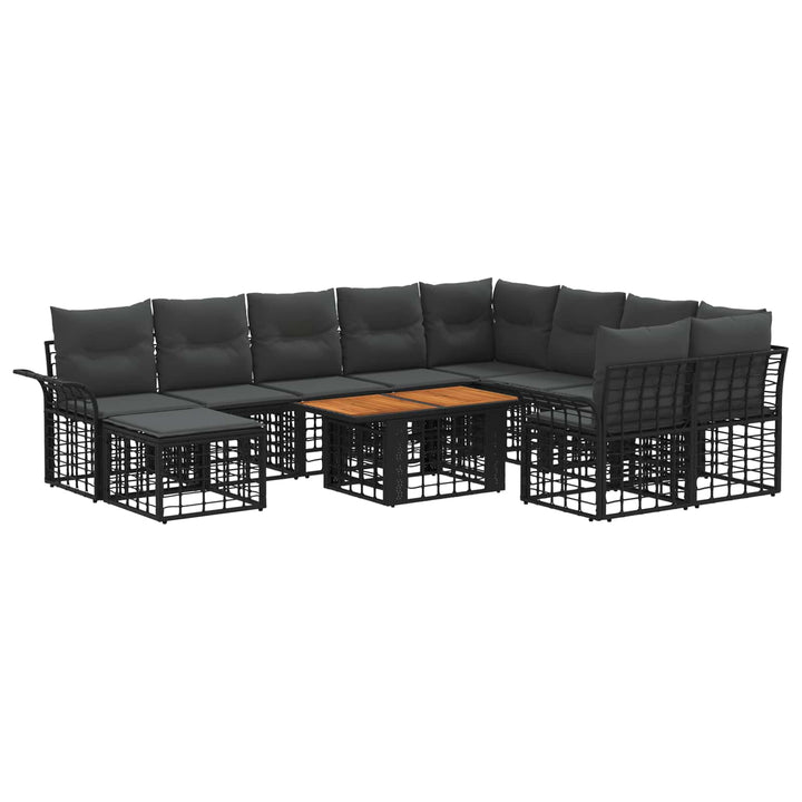 Havesofa Sæt 11 stk. Sort og Mørkegrå polyrattan