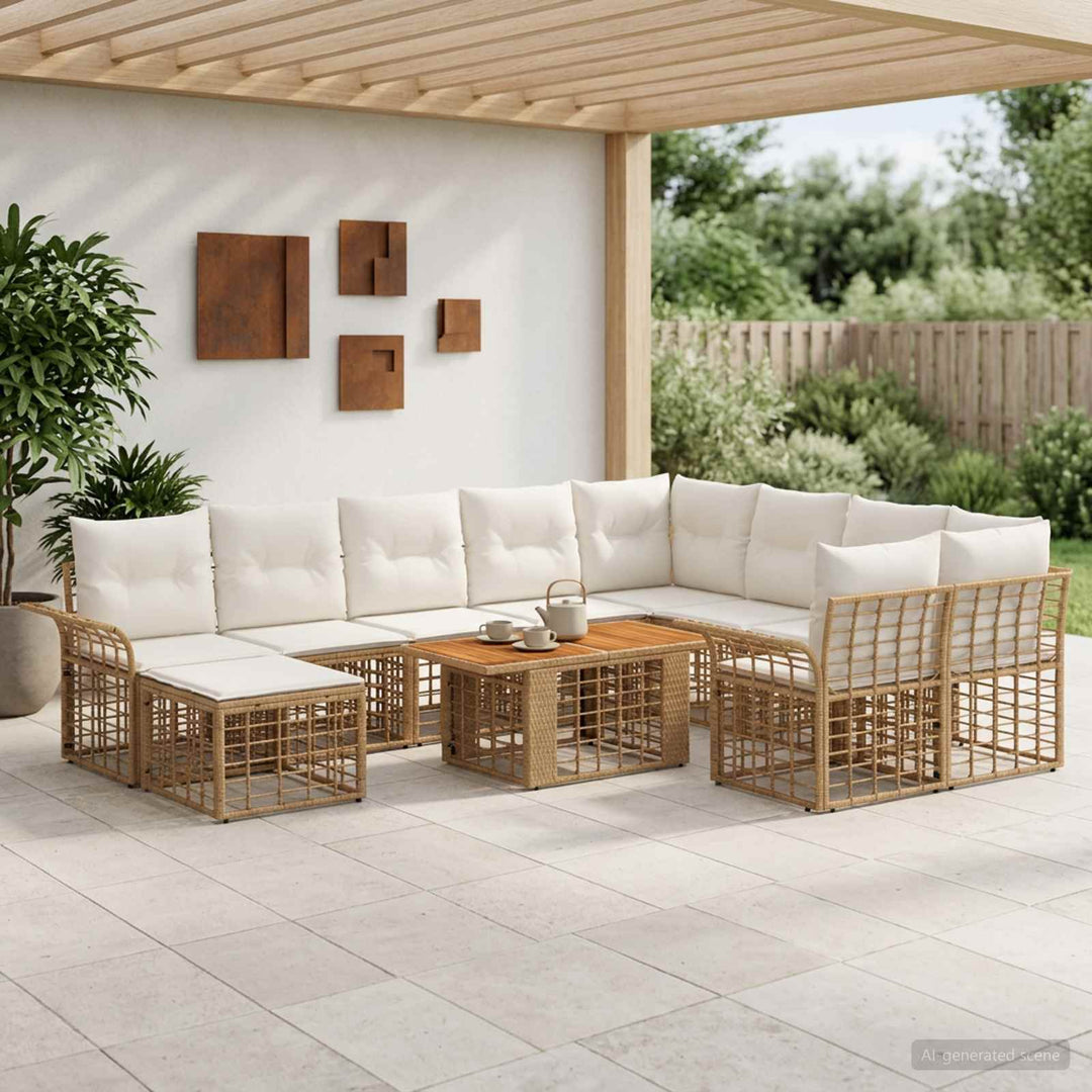 Havesofa Sæt 11 stk. Naturlig og Creme Hvid polyrattan