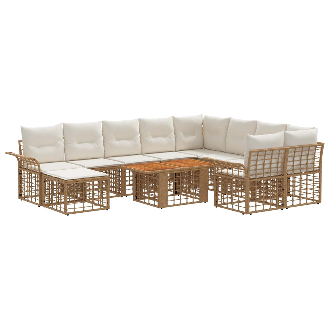 Havesofa Sæt 11 stk. Naturlig og Creme Hvid polyrattan