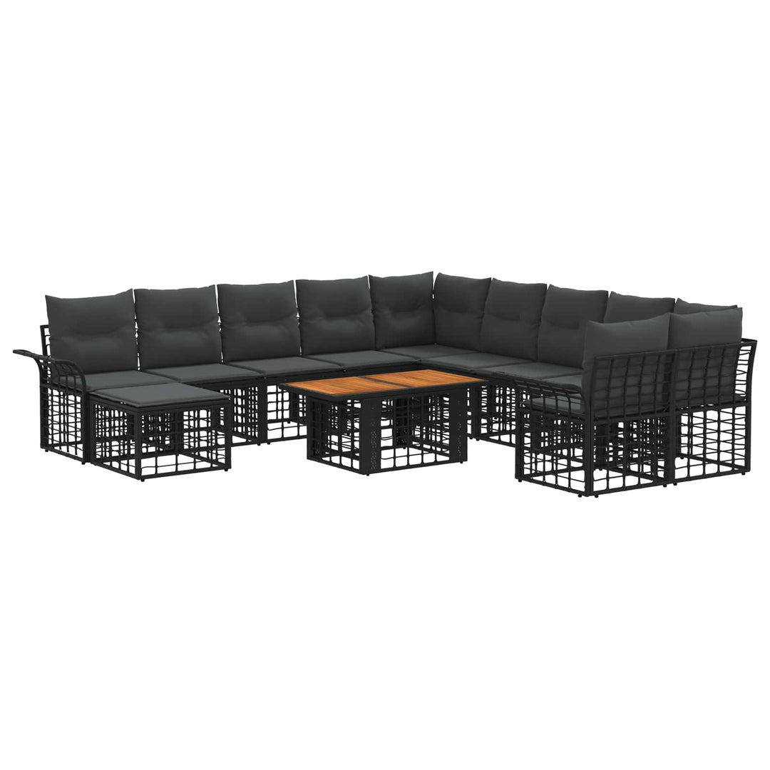 Havesofa Sæt 12 stk. Sort og Mørkegrå polyrattan