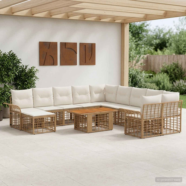 Havesofa Sæt 12 stk. Naturlig og Creme Hvid polyrattan