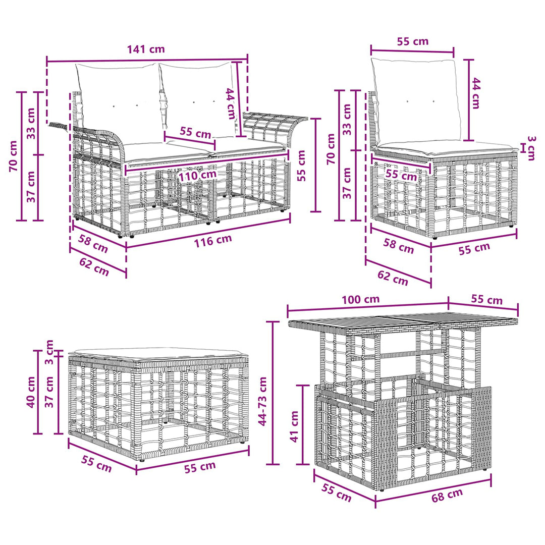 Havesofa Sæt 12 stk. Naturlig og Creme Hvid polyrattan
